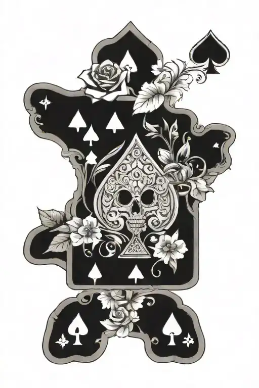 ace of spades with dice and flowers tattoo design idea