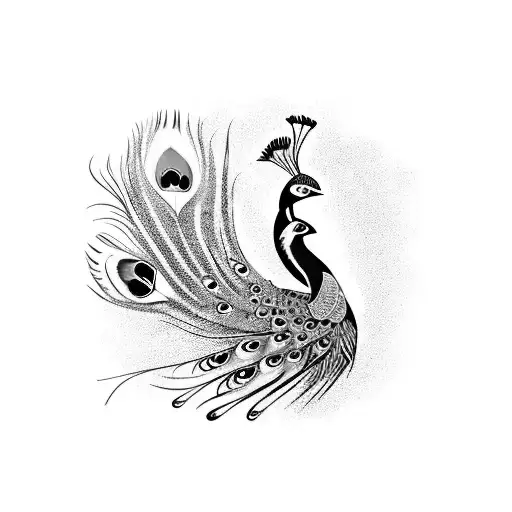 Peacock black and white, fineline tattoo design idea
