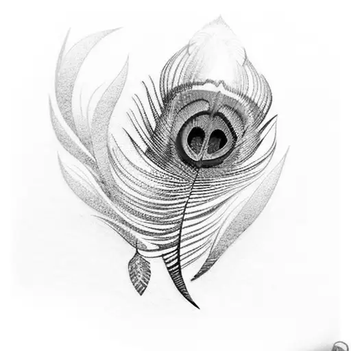 Peacock feathers intertwined with delicate fineline patterns tattoo design idea