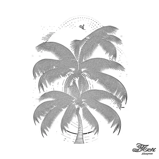 surfing travel palm tree wave sunset  tattoo design idea