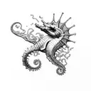 Seahorse lifting weights tattoo design idea