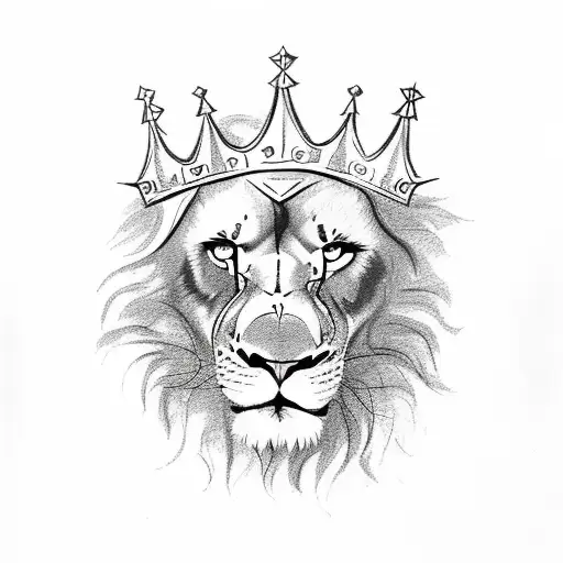 angry lion with crown tattoo design idea
