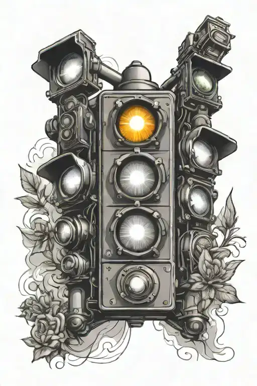 Fine line tattoo traffic light rays coming tattoo design idea