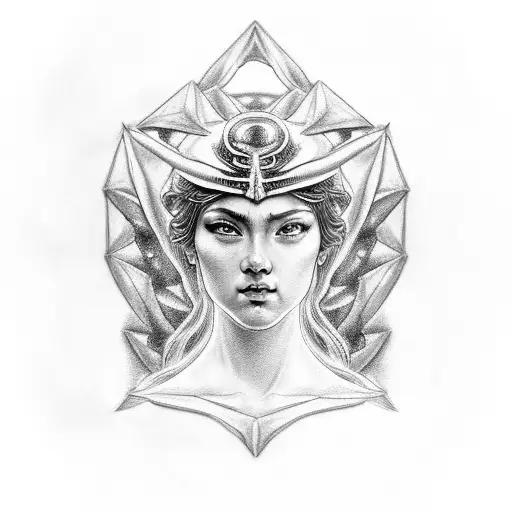 draw a realistc Black and White tattoo style bust of a Greek female statue with a galaxy back ground and the giratina's  tattoo design idea