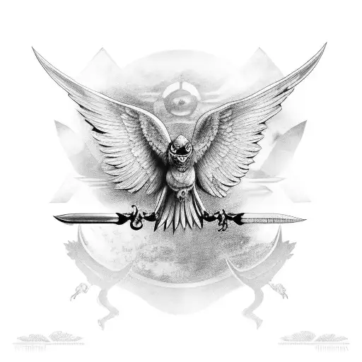 águila imperial con las alas abiertas sobre una espada tattoo design idea