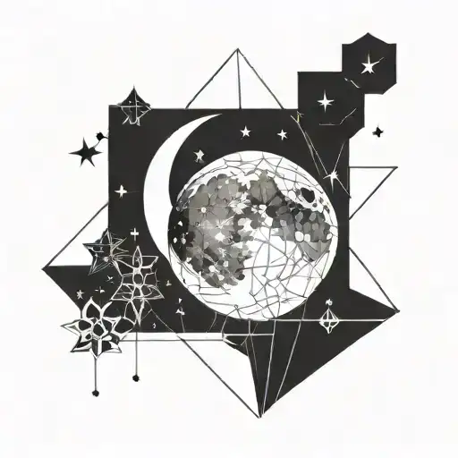 moon stars shining full moon tattoo design idea