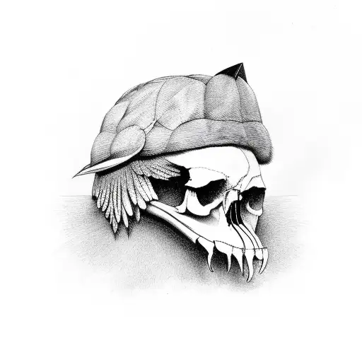 Crow with a animal skull as a hat tattoo design idea