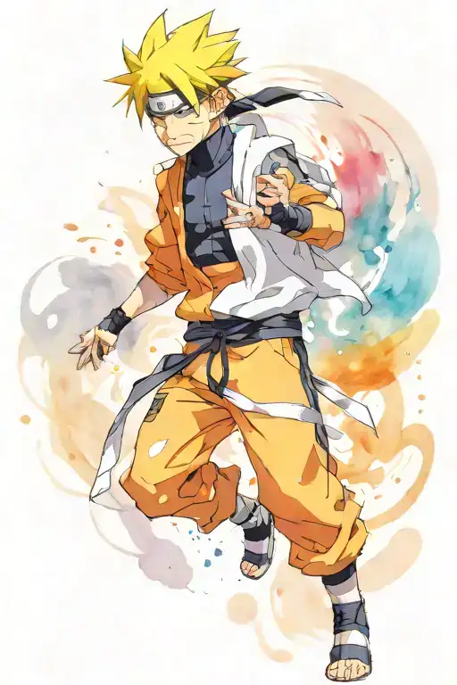I want Naruto characters with watercolor and abstract style with black line abstract and more white watercolor effect tattoo design idea