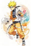 I want Naruto characters with watercolor and abstract style with black line abstract and more white watercolor effect tattoo design idea