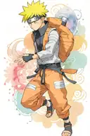 I want Naruto characters with watercolor and abstract style with black line abstract and more white watercolor effect tattoo design idea