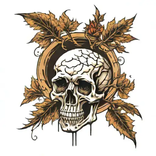 cypress tree water skull surrounded tattoo design idea