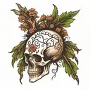 cypress tree water skull surrounded tattoo design idea