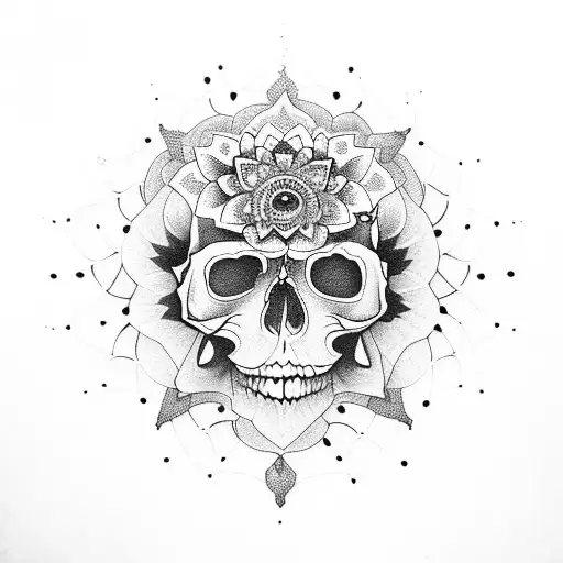 mandala flower over the skull with one eye in the center of the head tattoo design idea