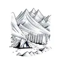 mountain scene, rock climbing, tent camping, fishing, hiking  tattoo design idea