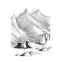 mountain scene, rock climbing, tent camping, fishing, hiking  tattoo design idea