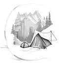 mountain scene, rock climbing, tent camping, fishing, hiking  tattoo design idea