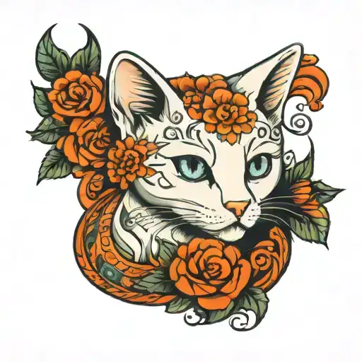 white cat sitting tattoo design idea