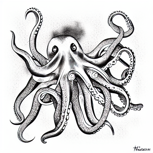Octopus holding pen and gun tattoo design idea