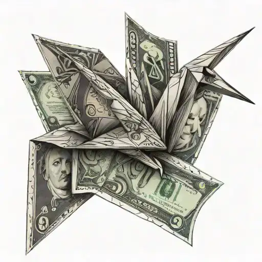 origami crane made from a dollar bill transforming tattoo design idea