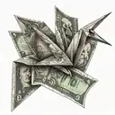 origami crane made from a dollar bill transforming tattoo design idea