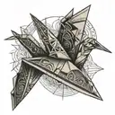 origami crane made from a dollar bill transforming tattoo design idea