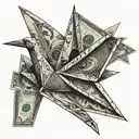 origami crane made from a dollar bill transforming tattoo design idea