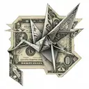 origami crane made from a dollar bill transforming tattoo design idea