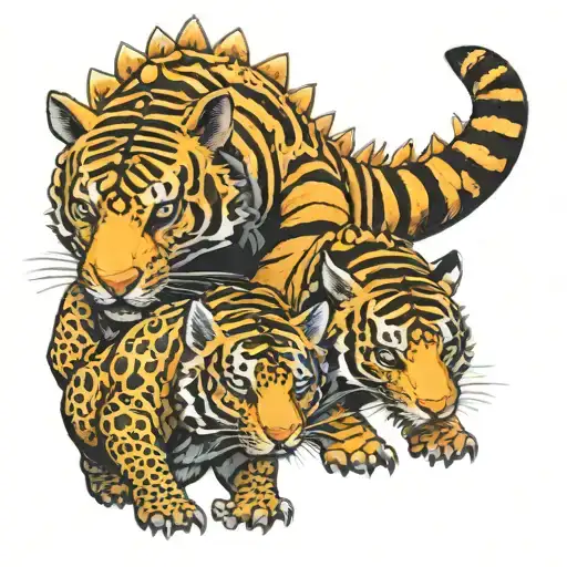 ankylosaurus and tiger emerging representing imagination  tattoo design idea