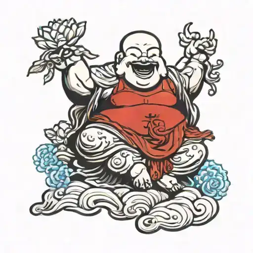happy laughing buddha tattoo design idea