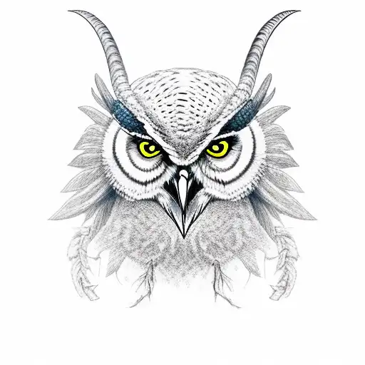 angry owl with goat skull tattoo design idea