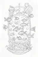 aquarium zodiac symbol intertwined with technology stuff tattoo design idea