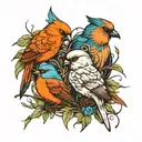 3 birds and a feather intertwined tattoo design idea