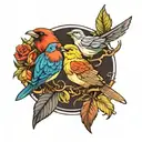 3 birds and a feather intertwined tattoo design idea