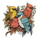 3 birds and a feather intertwined tattoo design idea