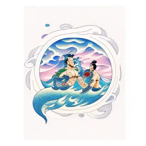sailor and merman sunbathing on a ship tattoo design idea