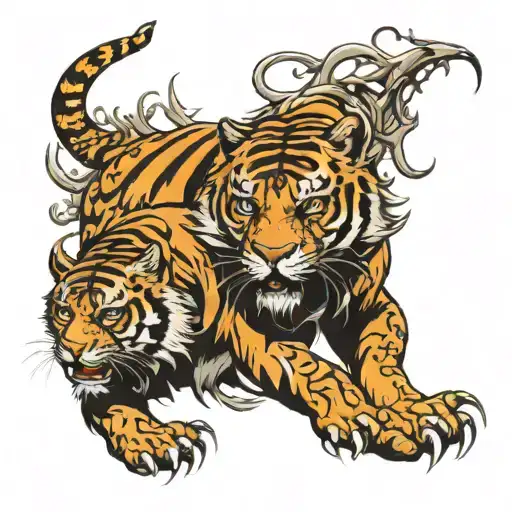 Human domination over bears, dragons and tigers tattoo design idea