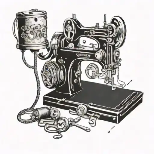 sewing machine and welding machine with welding mask hanging on it  tattoo design idea