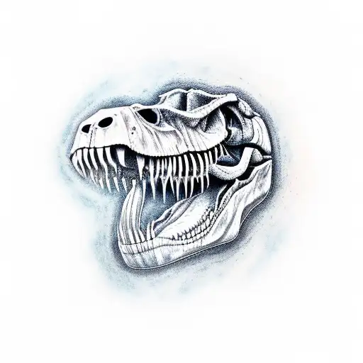 Side-standing trex skull with spine tattoo design idea