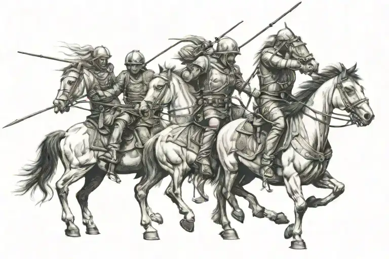 four horsemen is women death famine war conquest aiming a bow tattoo design idea
