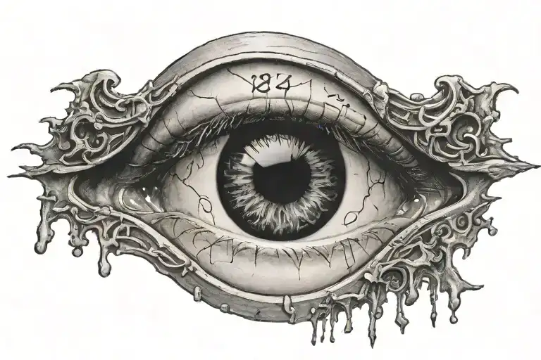 prison Gates crying eyeball calendar merged tattoo design idea