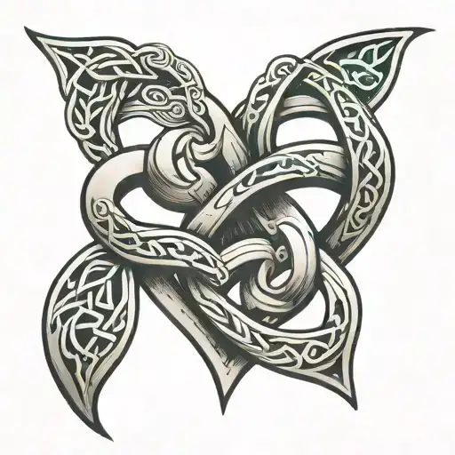 Welsh Celtic knot design with 2 intertwined hearts representing my daughters, with traditional Welsh symbols woven throu tattoo design idea