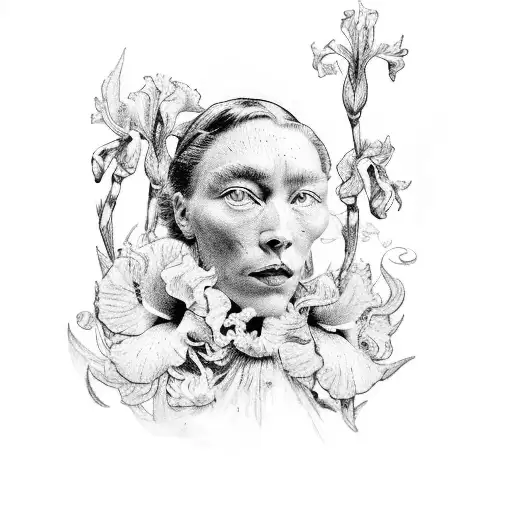 tatoo composed by the sequent Van Gogh paintings: iris, the bedroom, Portrait of Dr. Gachet and Cafe Te tattoo design idea