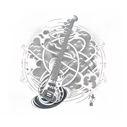 Zeebra fighting a bass guitar tattoo design idea