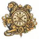 lions and clock  tattoo design idea