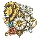 lions and clock  tattoo design idea
