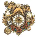 lions and clock  tattoo design idea
