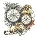 lions and clock  tattoo design idea