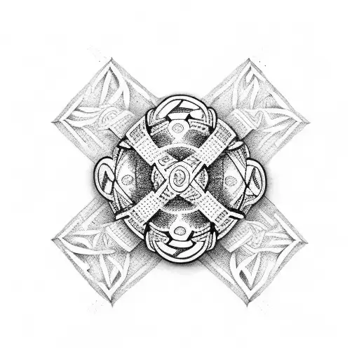 A rugby ball and a jiu jitsu belt intertwined with intricate dotwork tattoo design idea