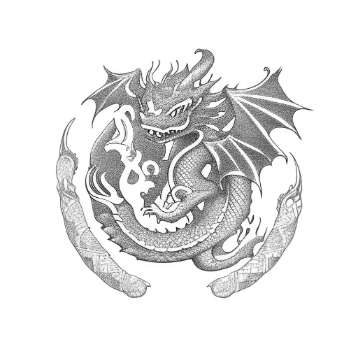 Dragon holding a Karambit knife tattoo design idea