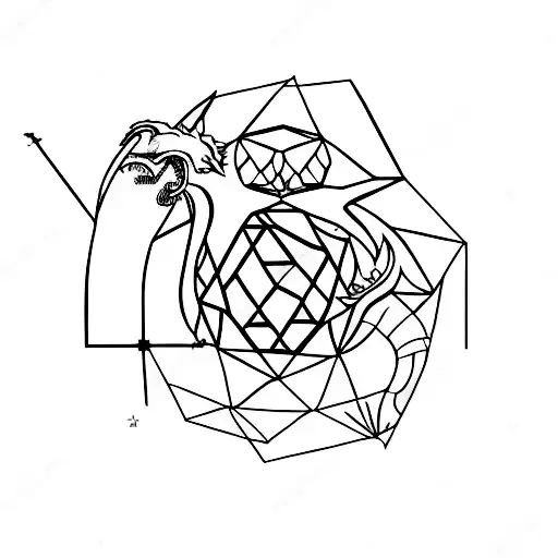 A minimalist dragon curled around a geometric representation of the Taurus zodiac symbol tattoo design idea